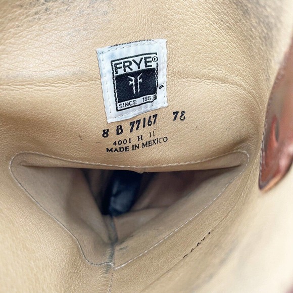 Frye Melissa Button Lug Tall Boots Shoes Sz 8 Cognac Brown Leather Low Heel Fall - Picture 13 of 13